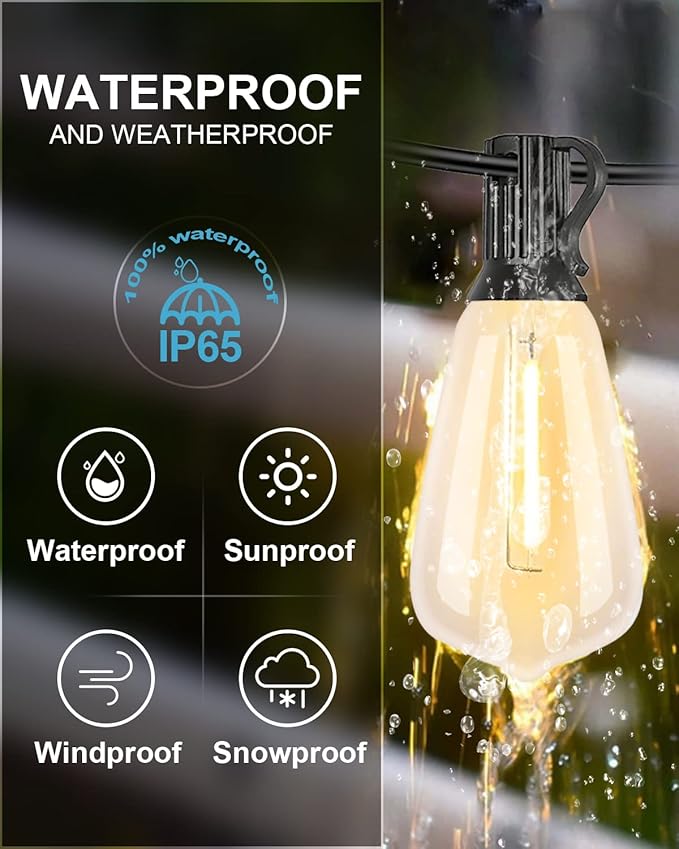 Lightdot LED Outdoor String Lights 300FT Patio Lights with 96 Shatterproof ST38 Vintage Edison Bulbs, Outside Hanging Light Waterproof for Porch, Deck, Garden, Backyard, Balcony, Dimmable- ETL Listed