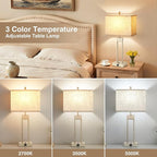 GyroVu 25.5" Nightstand Table Lamps for Bedrooms Set of 2, Bedside Lamp with USB C+A, 3 Colors Changeable Living Room Lamp, Modern Night Stand Lamps for Bed Side Guest Room Reading, Antique White