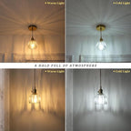 Mini Pendant Light 2 Pack with Clear Tulip Glass Lmapshade, Brass Vintage Pendant Light Adjustable Hanging Light for Kitchen Island Dining Room Hallway