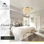 Gold Crystal Chandeliers 24” Modern Large Chandeliers Luxury 4-Tier 12 Lights K9 Crystal Round Ceiling Pendant Light Fixture Contemporary for Dining Room Foyer Staircase Living Room