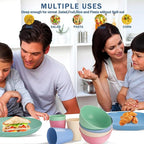 Rubtlamp Wheat Straw Plates and Bowls sets, Reusable Plastic Plate Set for 4, Kitchen Wheat Straw Dinnerware Sets (Spring Four Colors) Include Dinner Platos, Dessert Platos, Cereal Bowls, Cups