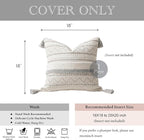 BlissBlush Gray Decorative Throw Pillow Cover 18x18 Square Boho Neutral White Accent Pillowcase Tassels Farmhouse Cushion for Couch Sofa Bedroom Living Room Home Décor (Cover ONLY, Pack of 1)