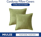 MIULEE Decorative Throw Pillow Covers for Couch Bed Livingroom 16x16 Inch Set of 2 Green Boho Accent Throw Pllows Broadside Striped Patchwork Soft Corduroy Summer Pillowcases