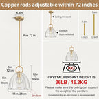 Modern Crystal Brass Pendant Light Fixture, 11" Crystals Pendant Lights Kitchen Island, Modern Island Lights for Kitchen, Farmhouse Crystal Dome Pendant Light for Hallway Dining Room Bedroom