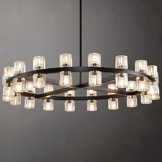 36" K9 Crystal Chandeliers, Round Black Chandeliers for Dining Room, Living Room, Dining Room Chandelier Over Table, Chandelier for Bedroom Foyer Bathroom Includes Bulbs