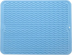 Silicone Dish Drying Mat for Multiple Usage,Easy clean,Eco-friendly,Heat-resistant Silicone Mat for Kitchen Counter or Sink,Refrigerator or drawer liner Light Blue L 16 inches x 12 inches