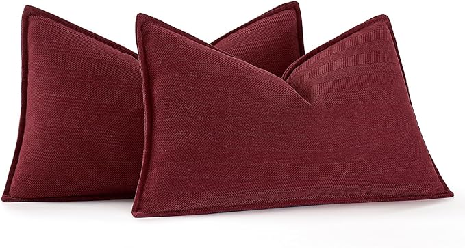 MIULEE Pack of 2 Christmas Burgundy Decorative Lumbar Pillow Covers 12x20 Inch Soft Chenille Luxurious Couch Throw Pillows Farmhouse Cushion Covers with Elegant Design for Sofa Bedroom Home Decor