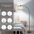 Black Arc Floor Lamps for Living Room,Modern Standing Lamp with Adjustable Drum Lampshade Tall Pole Lamp with Foot Switch Over Couch Arched Floor Light for Reading Bedroom 8W LED Bulb Included