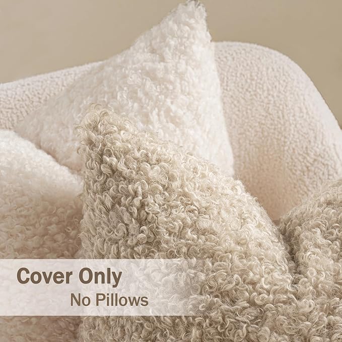 MIULEE Pack of 2 Faux Fur Throw Pillow Covers 18x18 Inch Neutral Oatmeal Boucle Decorative Sherpa Pillow Covers Fuzzy Accent Soft Sheepskin Fleece for Boho Home Decor Sofa Living Room Couch Bed