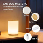 Mini Bamboo Bedside Table Lamp with10 Brightness & 3 Color Temperatures,Cozy PC Shade,Soft Ambient Nightstand Night Light for Bedroom,Kids Room,Bedroom,Dorm,Nursery