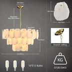 32″ Alabaster Chandelier, 16-Light Marble Round Chandelier, Modern Dining Room Chandeliers, 3 Tiers White & Brass Alabaster Chandeliers for Living Room Bedroom Bathroom Kitchen Foyer