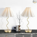 Pleated Table Lamp, Set of 2 Table Lamps for Bedroom, Bedside Lamps for Nightstand with Linen Lampshade, Modern Lamp for Bedroom Home Office Decor, Gold