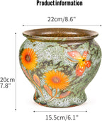 Sungmor Ceramic Hand Painted Succulent Flower Pots, 9 Inch Large Pottery Pots for Indoor Outdoor Plants, Decorative Ceramic Vase for Flower Arrangement Home Decor, Vintage Centerpieces Flowerpot