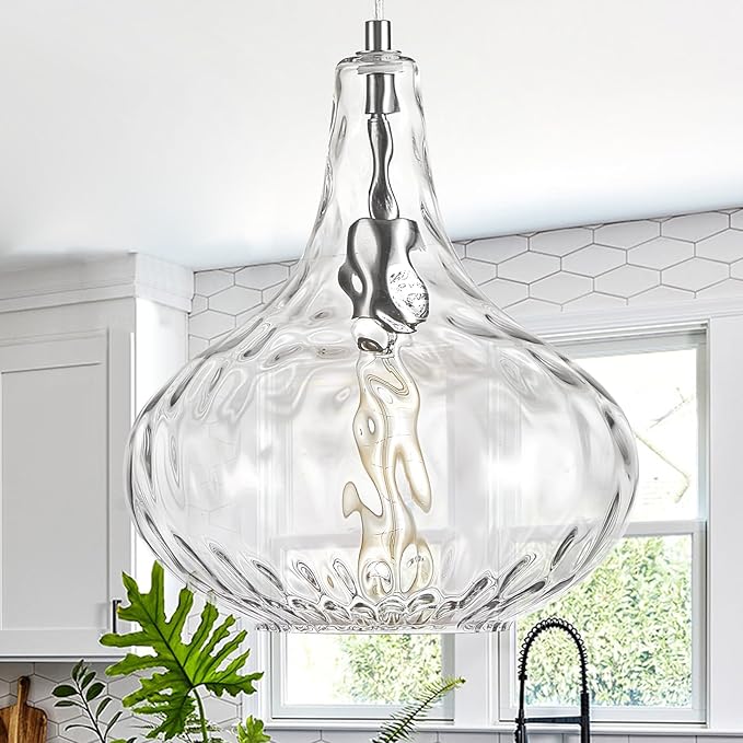 Glass Pendant Light Brushed Nickel 11-inch Hammered Pendant Lighting for Kitchen Island, Kitchen Sink, Hallway, Living Room