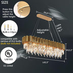 L43.3 Modern Rectangle Crystal Chandelier Gold Linear Pendant Ceiling Light Fixture for Dining Room Contemporary Oval Raindrop Chandeliers Lighting for Kitchen Island 13-Light