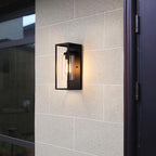 mirrea 2 Pack 14" Classic Outdoor Wall Sconce 1 Light in Cylinder Glass Shade and Matte Black Rectangular Metal Frame Waterproof Porch Light Patio Light