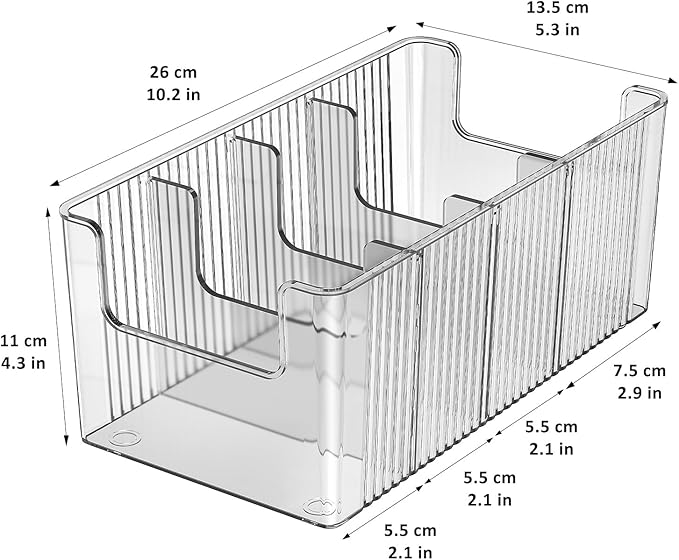 JessLab U-Shape Makeup Organizer, 4-Compartment PET Cosmetic Storage Box with Removable Dividers, Stackable Design for Bathroom Counter and Desk, 1 Pack