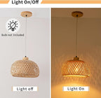 Bamboo Pendant Light, 11.8inch Hand-Woven Natural Wicker Rattan Bamboo Lamp, Beige Boho Hanging Chandelier, Rustic Island Dining Ceiling Light for Living Room, Kitchen, Farmhouse, Bedroom