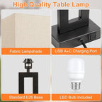 Modern 22" Tall Bedside Lamps for Night Stands - Touch 3 Way Dimmable Bedroom Lamps (Set of 2) with USB C+A (Beige & Black)