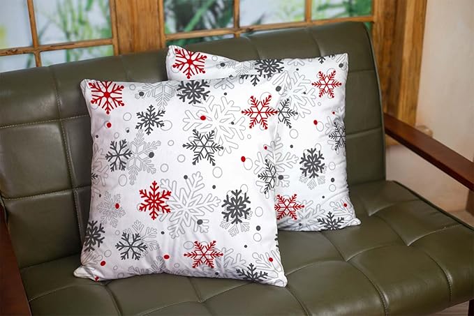 CAPSCEOLL 2PCS Red White Pillow Covers 16X16Inch Snowflake Abstract Big Ice Blizzard Christmas Gray Snow Sparkles Star Bedroom Pillow Covers for Bedroom Sofa Living Room Pillow Protectors with Zipper