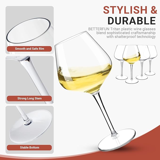 Tritan-Plastic Floating Red Wine Glasses for Pool Set of 4, 18 oz Holiday Drinkware Durable Wine Glasses with Long Stem, Ideal for Home, Party, Wedding, Beach