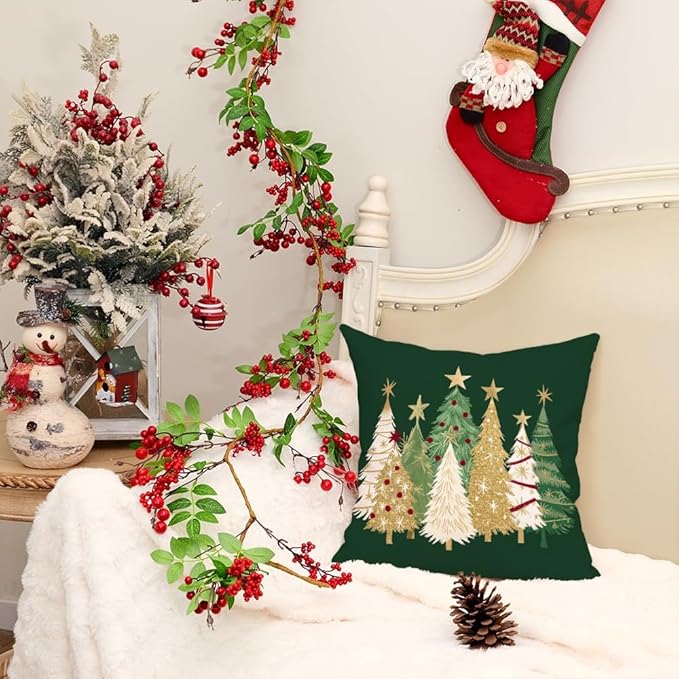 AACORS Christmas Pillow Cover 20X20 Inch Watercolor Christmas Tree Stars Decoration Holiday Farmhouse Winter Pillow Case for Sofa Couch Decor（Green） AA366-20