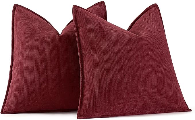 MIULEE Pack of 2 Christmas Burgundy Decorative Pillow Covers 18x18 Inch Soft Chenille Luxurious Couch Throw Pillows Farmhouse Cushion Covers with Elegant Design for Sofa Bedroom Living Room Decor