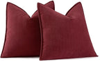 MIULEE Pack of 2 Christmas Burgundy Decorative Pillow Covers 20x20 Inch Soft Chenille Luxurious Couch Throw Pillows Farmhouse Cushion Covers with Elegant Design for Sofa Bedroom Living Room Decor