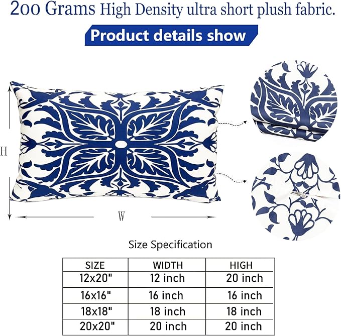 Decorative Throw Pillow Covers Set of 2 Blue Pillow Covers 12x20 inch Short Plush Floral Flower Throw Pillows,Farmhouse Cushion Covers Outdoor Pillow Covers for Couch Sofa Bed Living Room