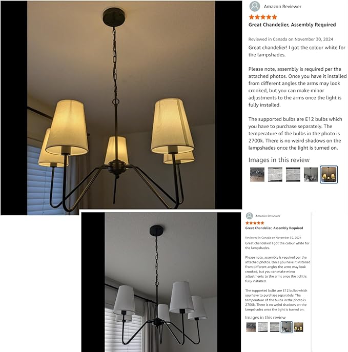 Chandeliers for Dining Room, Modern Pendant Light Fixture Over Table with White Shade Classic Ceiling Hanging Lighting for Living Room Hallway Bedroom, 5-Arm, 30" Dia, Height Adjustable