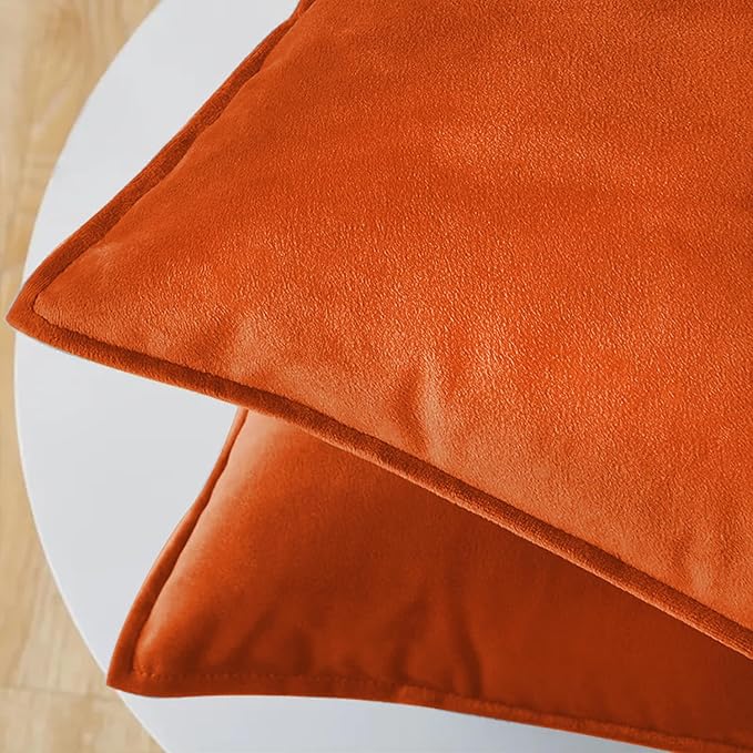 VAKADO Throw Pillow Covers 12x20 Set of 2 Burnt Orange Velvet Decor Decorative Couch Cushion Euro Autumn Fall Pillowcases with Fringe Home Bed Decoration for Sofa Bedroom Office