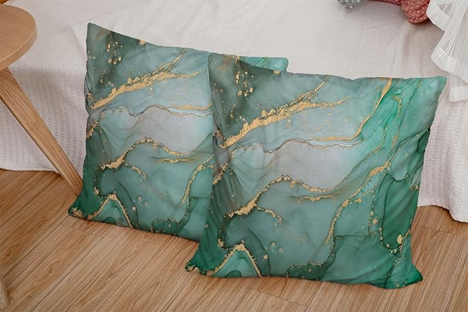 CAPSCEOLL Set of 2 Turquoise and Grey Art Artwork Contemporary Decorative Gray Home Decorative Throw Pillow Covers Cushion Covers for Bedroom Sofa Living Room 16X16 Inches