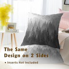 Gray White Forest Pillow Covers 16x16 Inch Set of 2, Black Grey Trees and Mountain Square Throw Pillow Case Decorative Cushion Cover Soft Cotton Pillowcase for Home Couch Bed Sofa