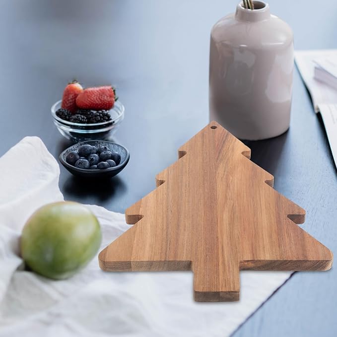Amosfun Christmas Tree Charcuterie Board Xmas Cutting Board Fruit Tray Wooden Cheese Appetizer Tray Sushi Serving Tray 9.5 x 15 Inch
