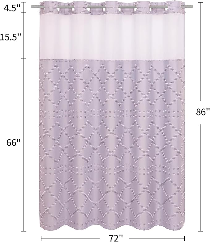 Boho Lavender Woven Fabric Shower Curtain 72 x 86 Modern Farmhouse, No Hooks Tufted Chevron Striped Shabby Chic Textured, Minimalist Cloth Curtain for Bathroom, Hotel Decor