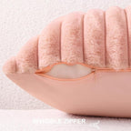 Pallene Faux Fur Plush Throw Pillow Covers 22x22 Set of 2, Luxury Soft Fluffy Striped Decorative Pillow Covers for Sofa, Couch, Living Room, Pink