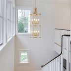 Foyer Chandeliers for High Ceilings, Lantern Tiered Gold Chandelier Light Fixture Metal Modern Farmhouse Pendant Lights for Kitchen Island Entryway Staircase Living Room Dinning Room (Gold)