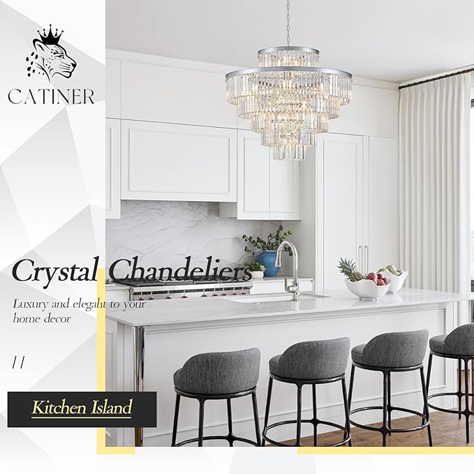 23 Lights Large Crystal Chandeliers 36" Modern Chrome Luxury Chandelier for Foyer Staircase Chandeliers 6 Tiers Round K9 Ceiling Pendant Lighting Fixture for Living Dining Room