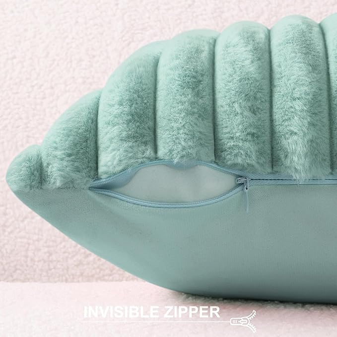 Pallene Faux Fur Plush Throw Pillow Covers 16x16 Set of 2, Luxury Soft Fluffy Striped Decorative Pillow Covers for Sofa, Couch, Living Room, Aqua