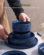 Famiware Star Plates and Bowls Sets, Modern Stoneware Dinnerware Sets for 6, 18-Piece Kitchen Dish Set - Chip and Scratch Resistant, Microwave and Dishwasher Safe Tableware, Nebulas Blue