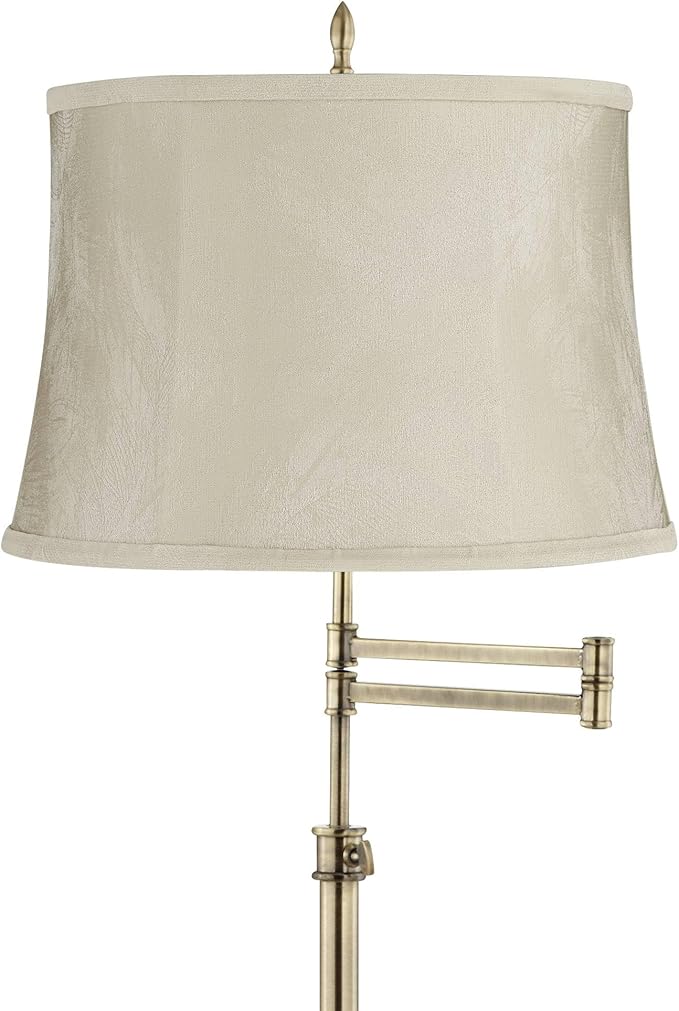 360 Lighting Westbury Traditional 70" Tall Standing Floor Lamp Skinny Large Adjustable Swing Arm Pole Gold Antique Brass Finish Living Room Bedroom House Reading Office Wimberley Beige Drum Shade