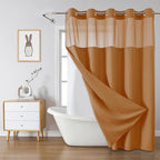 BurntOrange No Hook Waffle Weave Shower Curtain with snap-in Liner Replacement, 230GSM Waterproof Fabric Hotel Shower Curtain Set for Bathroom, Through Mesh Top Window,71Wx74H