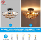 XINGQI Modern Black Semi Flush Mount Ceiling 3-Light 11.8“ Amber Glass Close to Ceiling Light Fixtures for Bedroom Living Room Entryway Hallway