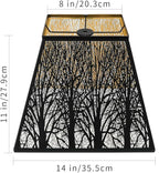 Large Metal Lampshade New Pyramid Shape Design 8'' Top 14'' Bottom 11'' Height ALUCSET Square Bell Shade Lamp Shade Forest Design Black and Gold fits for Table Lamps and Floor Lamps