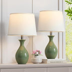 PARTPHONER Table Lamp Set of 2, Modern Ceramic Bedside Lamps for Night Stands, Classic Small Lamp Nightstand Lamp for Bedroom Living Room Desk End Table Rocker Swtich Sage Green