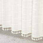 MitoVilla Cream White Small Stall Shower Curtain 36 x 72, Narrow Polyester Linen Fabric Shower Curtains for Farmhouse Bathroom Decor, Brown Half Size Cloth Shower Curtain Set with Hooks, Ivory