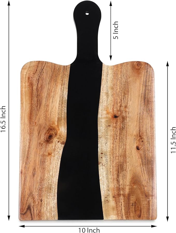 Acacia Wood & Epoxy cheese board | 16.5x10 inch | Use as serving platter tray for dishes, food, charcuterie, appetizers, Snacks | Cutting Board for fruits and vegetables | (Black)