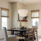 16 Inch Wavy Linen Chandelier Modern Pendant Light Fixture, Rustic Fabric Hanging Ceiling Lamp for Dining Room, Kitchen Island, Living Room, Foyer, Dimmable Lighting Over Table