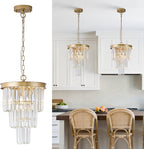 Modern Crystal Pendant Light for Kitchen Island, Mini Gold Crystal Light Fixture Luxury for Dining Room, K9 Ceiling Pendant Light 3 Tiers for Hallway Bedroom Closet
