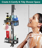 Emibele Over The Door Shower Caddy 2 Tier, 304 Stainless Steel Hanging Shower Caddy Rustproof Shower Shelves, No Drilling Hanging Shower Organizer for Bathroom Glass Door, Black